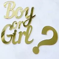 Зеркальный акриловый топпер "Boy or Girl и знак вопроса" Гендер Party, золото