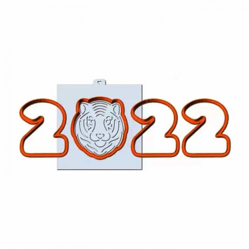 Пластик. Форма для печенек с траф. "2022 с головой тигра №2" Пластик. Форма для печенек с траф. "2022 с головой тигра №2"