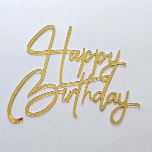Зеркальный акриловый топпер "Happy Birthday", золото 120*93мм