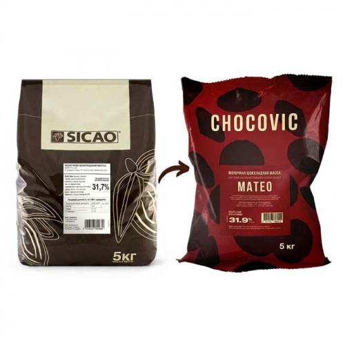 Шоколад Сикао Sicao (Chocovic Mateo) Молочный, (Россия, г.Чехов), упаковка 5кг фото 3